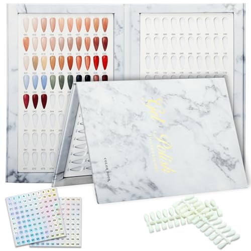 160 Nail Color Book,with 240 Nail Tips & 1-200 Number Stickers Labels,Professional Color Swatches Book for Polish UV Gel(White)