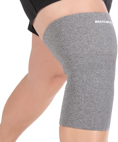 BraceAbility Plus Size Neoprene Knee Sleeve - Bariatric Knee Compression Sleeve for Large Legs, Big Thighs, Arthritis Joint Pain Support Brace for Obese - Fits Men or Women (5XL Wide Calf - Gray)