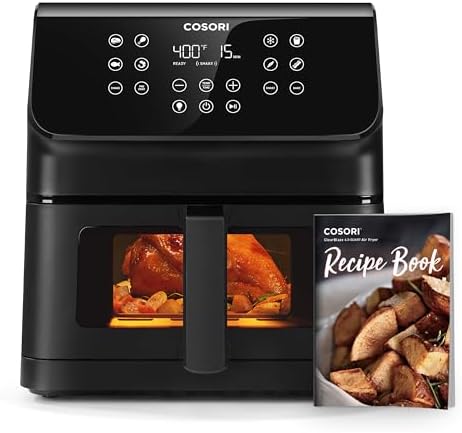 COSORI Clear Window Air Fryer, 6.5 Quart Large Compact Airfryer, 12 One-Touch Savable Custom Functions, Cookbooks and Online Recipes, Nonstick and Dishwasher-Safe