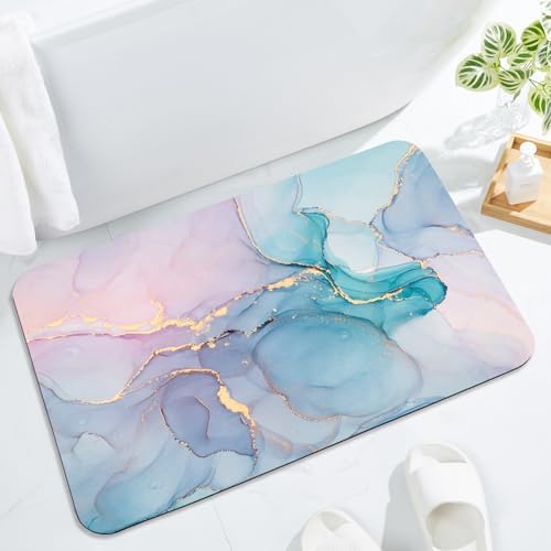 Gibelle Bath Mat Rug Set 2 Piece, Super Absorbent Quick Dry Bathroom Rug Set, Non Slip Rubber Backed Bathroom Floor Mat for Tub Shower Sink (20"x32"+20"x32", Blue Pink)