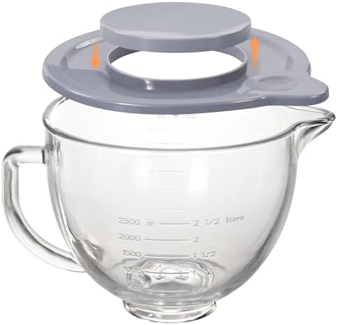 5QT Glass Bowl Compatible with KitchenAid 4.5 and 5-Quart Tilt Stand Mixers,Glass Mixing Bowl with Lid, Measurement Markers and Handle, Dishwasher Safe