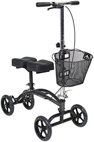 Drive Medical 796 Adjustable Height Steerable Knee Walker Knee Scooter Leg Walker Crutch Alternative, Dual Pad with Basket and Hand Brake 350 Pound Weight Cap
