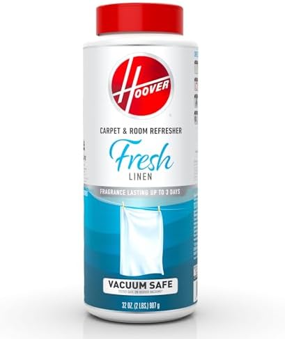 Hoover Carpet and Room Refresher, 32 oz, Carpet Powder, Odor Remover, Fresh Linen Scent, Vacuum Cleaner Safe, For Use on Carpets, Rugs, Couches and More, For Home Use