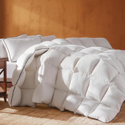 Goose Feather Down Fiber Cotton Comforter California King Size, Ultra-Soft Duvet Insert, Hotel Collection White Quilted Comforter, All Season Bedding Comforter with 8 Corner Loops, 104x96 Inch