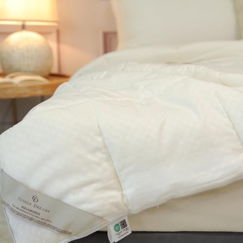 CUDDLE DREAMS Wool Comforter Duvet Insert, 100% Australian Wool Filling with Soft Noiseless Cotton Shell, Natural Warmth (Midweight for All Season, Queen)
