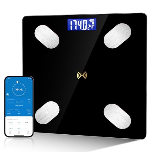Digital Simple Bathroom Scale, Home Practical Body Fat Scale with Led Display, Body Composition Analyzer with Smartphone Application (Black)