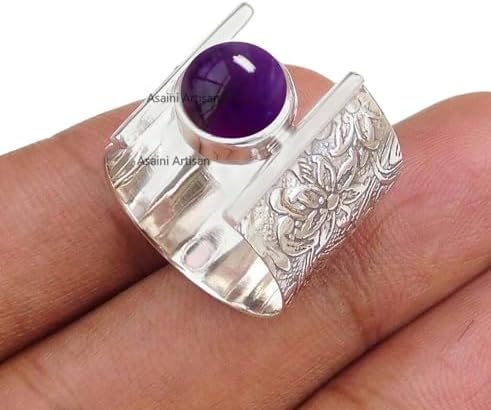 Timeless Elegance: 7MM Round Gemstone Pure 925 Sterling Silver Gift Floral Engraved Ring for Every Occasion