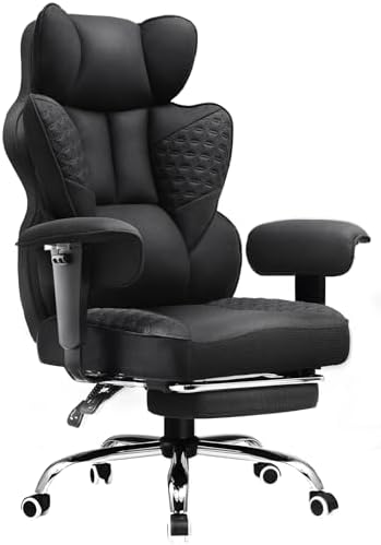COMHOMA Big and Tall Office Chair 400LBS Wide Ergonomic Fabric Deluxe Embossing Designed Gaming Chair with Foot Rest,150°Reclining Adjustable Armrests Pocket Spring Back Support and Pillow