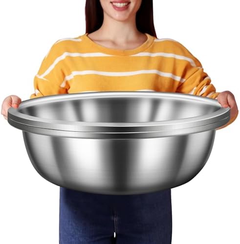 2 Pack Large Mixing Bowl Oversized All Purpose 304 Stainless Steel Polished Mirror Flat Base Metal Bowl for Home or Commercial Prepping Baking Mixing Marinating(20 Qt)