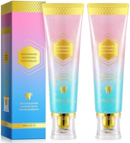 2 Pack Niacinamide Whitening Toothpaste Fluoride Free for Coffee/Smoking/Wine Stain Removal, Teeth Whitening, Fresh Breath, Anticavity, Plaque Conrol, Enamel & Sensitive Teeth Safe, 3.5Oz/100g