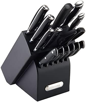 Farberware 15-Piece Forged Triple Riveted Knife Block Set, High Carbon-Stainless Steel Kitchen Knives, Razor-Sharp Knife Set with Wood Block, Black