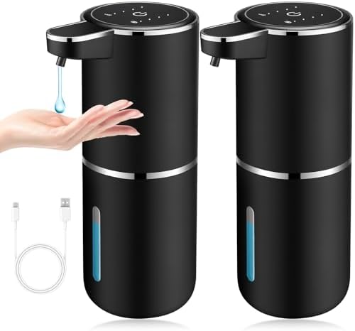 2 Pack Automatic Liquid Soap Dispenser, Touchless, 13.4oz/380ml USB Rechargeable Wall Mounted Smart Soap Dispenser for Bathroom & Kitchen (Black)