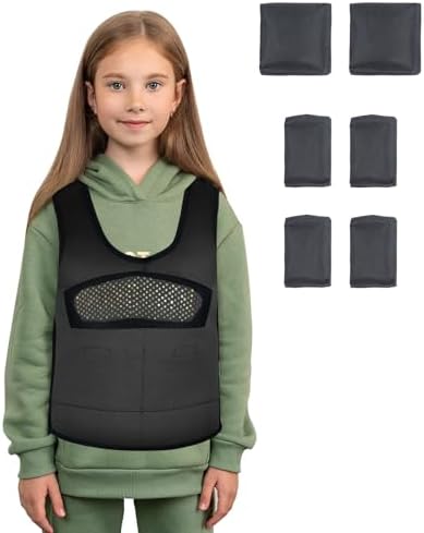 Compression Vest for Kids (Medium, Ages 5 to 9) Weighted Vest for Kids Including 6 Removable Weights Black
