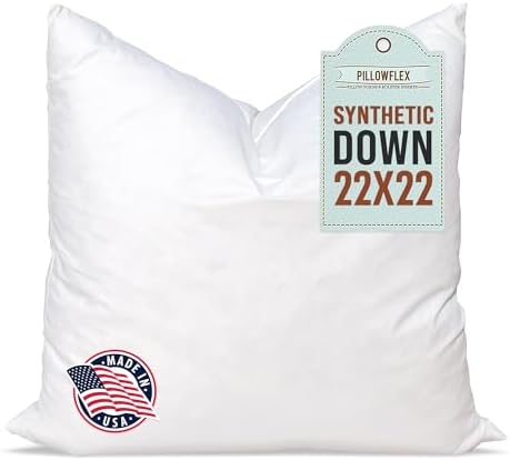 Pillowflex Synthetic Down Pillow Insert - 22x22 Down Alternative, Ultra Soft Large Square Throw Pillow, Couch Sham, Bed Sleeping - 1 Decorative Accent Form
