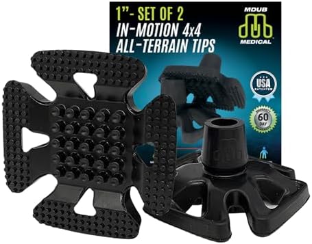 MDUB Medical All Terrain Tip - Heavy Duty Design Cane or Crutch Tip - Sand, Snow, Dirt, and Rain Tip for 1" Shafts | Black | 2 Pack