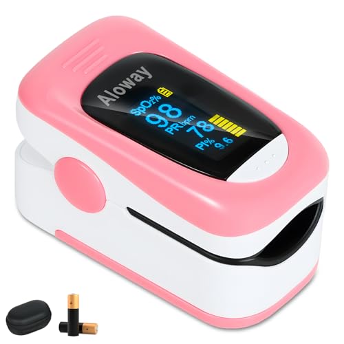 Aloway Finger Oxygen Monitor, Pulse OX, Pulse Oximeter Fingertip, Oxygen Monitor Fingertip with Pulse Monitor, SpO2 Reading Home Outdoor Sports, Pulse Oximeter(Pink)