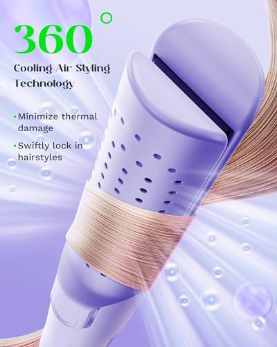 Wavytalk Airflow Styler Curling Iron, Cool Curl, 360° Cool Air Lock in Style for Lasting Curls, Reduces Damage, 2 in 1 Hair Straightener and Curler, 1 Inch, Anti-Scald for Short Long Hair, Purple
