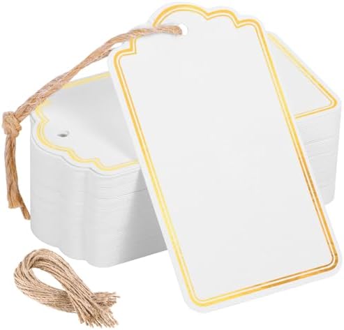 120 PCS Gift Tags with String Gold Foil Metallic Gift Tags Writable Blank Tag for Baby Shower Birthday Wedding Presents Labeling DIY Craft Project Christmas Stocking Stuffers 3.5''×2''