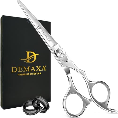 DEMAXA- 6.5 Inches Barber Scissors and Hair Scissors Professional -High Carbon Stainless Steel Hair Cutting Scissors with Smooth Serrated Edge Blades - Hair Trimming Scissors for Salon & Personal Use