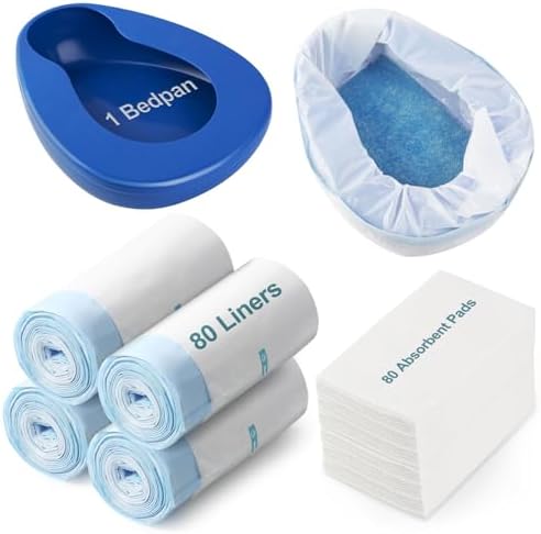 Bedpan Set with 80 Super Absorbent Pads and 80 Disposable Liners - These bedpans are Comfortable for Both Women and Men and are Made of Thick, Oversized, Heavy-Duty PP Material