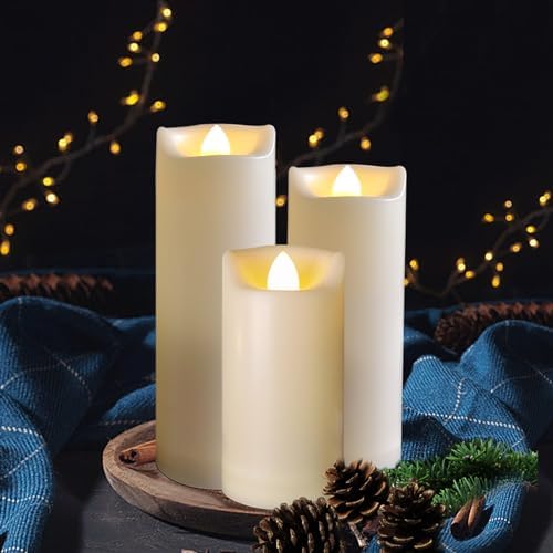3 Pack LED Battery Operated Candles 2"x4"/5"/6" Plastic Flickering Flameless Candles with Timer Outdoor Waterproof Wedding Party Halloween Christmas Decoration Gifts Realistic Slim Pillar Candles