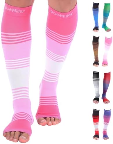 Doc Miller Toeless Compression Socks for Women & Men – Open Toe Calf Support Sleeves, 20-30mmHg Knee High, Lightweight & Breathable for Circulation, 1 Pair