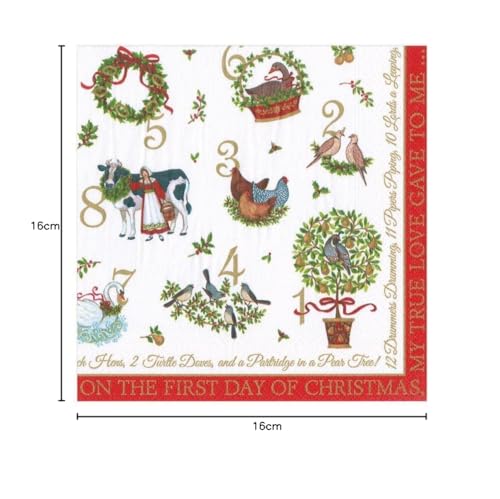On The 12th Day by Janine Moore Christmas Caspari Paper Luncheon Napkin 20 in Pack 33cm Square