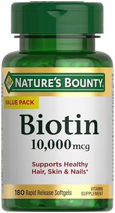 Nature's Bounty Biotin, Supports Healthy Hair, Skin and Nails, 10,000 mcg, Rapid Release Softgels, 180 Ct