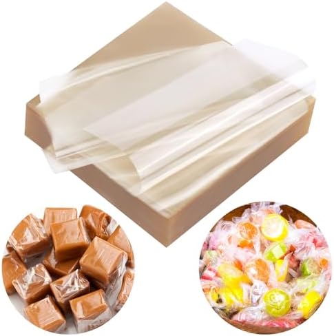 Candy Wrappers for Homemade Candy, 500 Square Sheets Natural Cellophane, 5"x5" Clear Caramel Wrappers for Chocolate Lollipop Candy Making Supplies