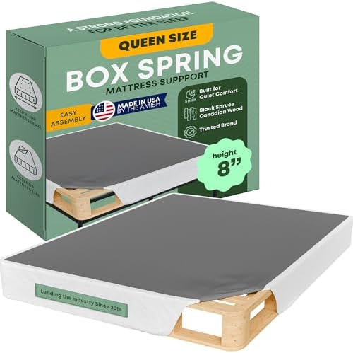 Greaton, Unassembled Queen Box Spring for Queen Bed – 8-Inch Wood Box Spring Only – Amish Made in USA – Quiet Noise-Free Replacement Mattress Foundation – Packed Flat, Easy Assembly (White)