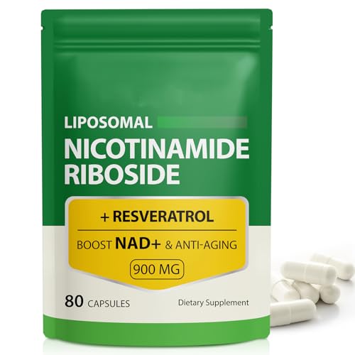 NAD Supplement, 900mg - Liposomal Nicotinamide Riboside NAD+ Supplement with Resveratrol Supports Muscle, Brain, Cellular Energy - NMN Supplement Alternative for Men and Women, 80 Capsules (Pack of 1)