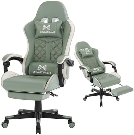 Gaming Chair, 400 lbs Adult Chair, High Back Computer Chair with Footrest and Linked Armrests, Office Video Game Chair with Lumbar Support (Green)