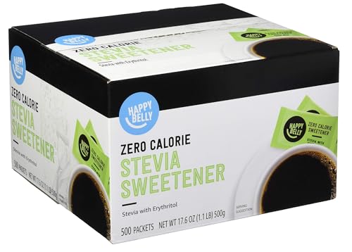 Amazon Brand - Happy Belly Zero Calorie Stevia Sweetener powder Packet , 500 Count, 1.1 Pound (Pack of 1)