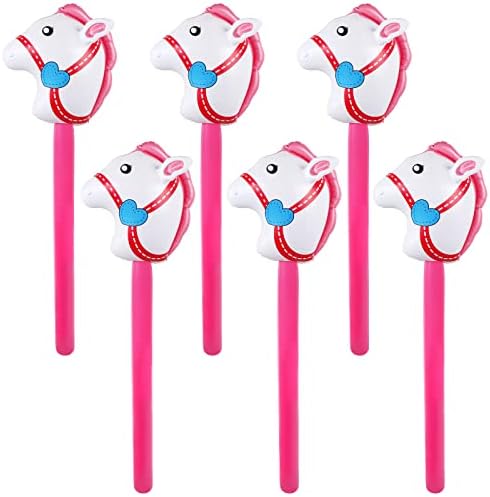 6 Pieces Inflatable Stick Horse,Inflatable Horsehead Stick Balloon Pony Stick for Christmas Horse Themed Birthday Party Decorations Supplies Favors Props Cowboy Horse Costume Stick,37 Inch Pink