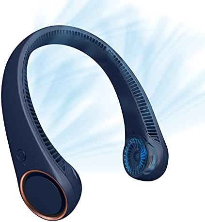 CIVPOWER Neck Fan: Portable Personal Neck Cooling Rechargeable Bladeless Fan - Hands Free 3 Speed 4000 mAh Battery USB Operated Wearable Headphone Design - for Men Women Outdoor Indoor (Dark Blue)
