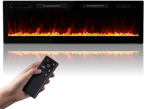 Electric Fireplace Wall Mounted 60" Realsmart 1500W Insert Fireplaces Recessed Heaters 3 Heating Modes Slim Black Fireplace Remote Control Touch Screen Timer 10 Flame Colors LED Decor Low Noise