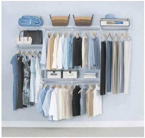 Rubbermaid Configurations Custom Closet Kit, 4-8 Ft. Adjustable Metal Wire Shelving, White Finish, Expandable Organization System, Hardware Included, for Home Closet/Pantry/Laundry/Mudroom