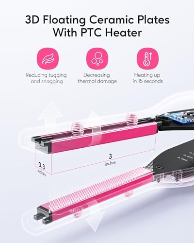 Wavytalk Small Flat Iron for Short Hair/Pixie Cut/Bangs/Edges, 3/10" Pencil Flat Iron, Mini Hair Straightener with Anti-Pinch Design, Dual Voltage, Hot Pink