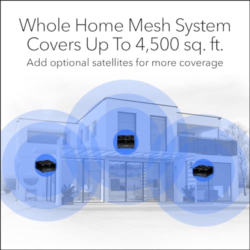 NETGEAR Nighthawk Tri-Band Whole Home Mesh WiFi 6 System (MK73S) – Router + 2 Satellite Extenders - 3Gbps Speed - Coverage up to 4,500 sq. ft., 25 Devices - Includes 1-Year Armor – AX3000 802.11ax