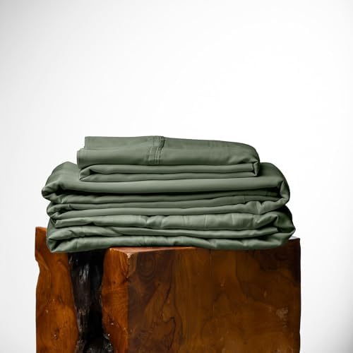 Olive + Crate Eucalyptus Sheets Set – Cooling Sheets for Hot Sleepers – 100% Organic Tencel Lyocell – King Size – Hypoallergenic, Moisture-Wicking – Deep Pockets – Soft, Durable 76" x 80" [Moss]