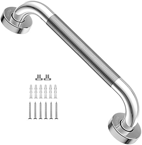 12 Inch Anti-Slip Shower Grab Bar, iMomwee Chrome Stainless Steel Bathroom Grab Bar Handle with Textured Grip, Shower Balance Bar, Safety Hand Rail Support, Handicap Elderly Senior Assist Bath Handle
