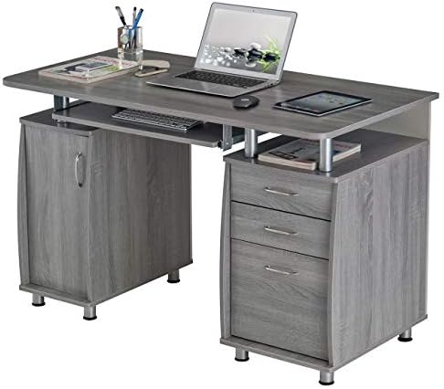 47.5'' Computer Desk with File Cabinet and Drawers, Storage Cabinet with Removable Shelf and Ventilation for CPU, Home Office Desk or Computer Workstation with Keyboard Tray, Grey