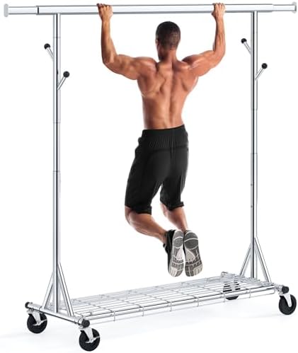 Heavy Duty Clothes Rack Load 480 LBS Metal Clothing Garment Rack Hang 200 pieces of clothing on Wheels Collapsible Rolling Portable & Adjustable with Hook for Hanging Clothes