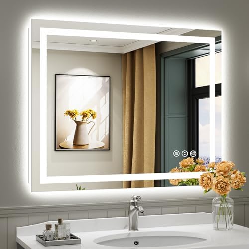 40x32 Inch LED Lighted Bathroom Mirror, Backlit & Front Lit, Bathroom Vanity Mirror with Lights, Touch Screen Dimmable, Anti-Fog, Memory Function, HD Tempered Glass, Shatter-Proof, ETL Listed