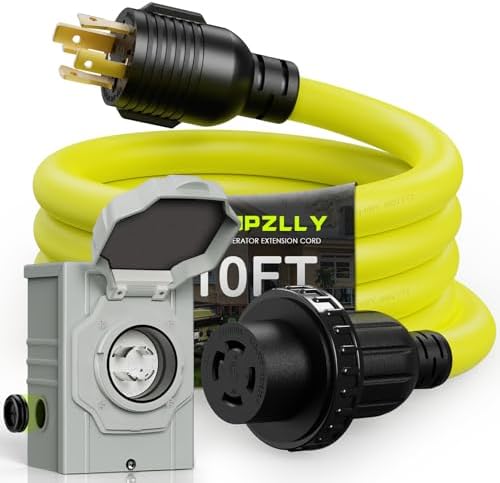 30 Amp Generator Cord 10FT and Power Inlet Box, NEMA L14-30P/L14-30R 125/250V Twist Lock Connector with Pre-Drilled NEMA L14-30P Generator Inlet Box for Generator to House, ETL Listed
