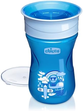 Chicco 360° Spoutless Rim-Trainer with Removable Transparent Membrane | Spill-Resistant | Top-Rack Dishwasher Safe | Open-Cup Training | Easy to Hold with Ergonomic Indents | Blue | 9+ Months