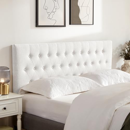 Tufted Upholstered Headboard Queen Size, Solid Wood Head Board with Metal Legs, Adjustable Height Bed headboard from 37" to 51" Fabric Headboard in Modern Button Design, White