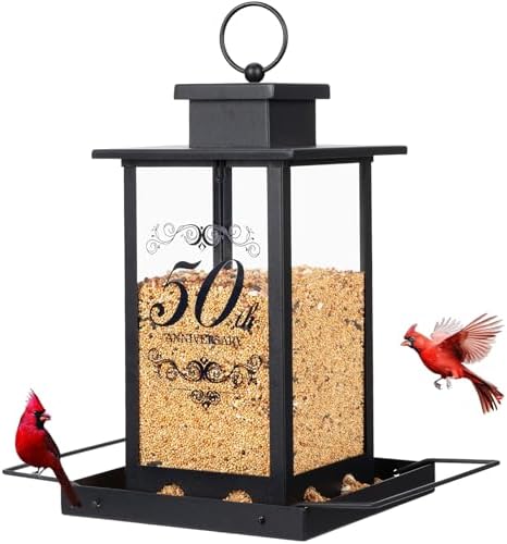 50th Anniversary Bird Feeders for Outdoors Decorations - Best 50 Year Wedding Gifts for Couple Parents, Squirrel Proof Decorations