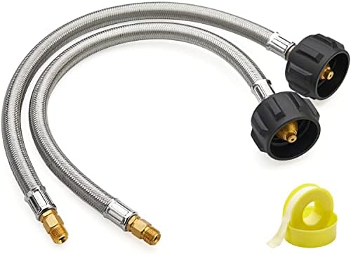 15 Inch RV Propane Hose with 1/4” Male Inverted, Stainless Steel Braided Camper Propane Pigtail for 2-Stage Regulator, 2 Pack