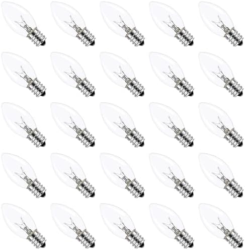 25 Pack C9 Replacement Bulbs Christmas Lights Outdoor, C9 Clear String Lights Repalcement Bulbs Fits in C9/E17 Base, 7W Vintage Christmas Light Bulbs for Indoor Outdoor Home Decorations